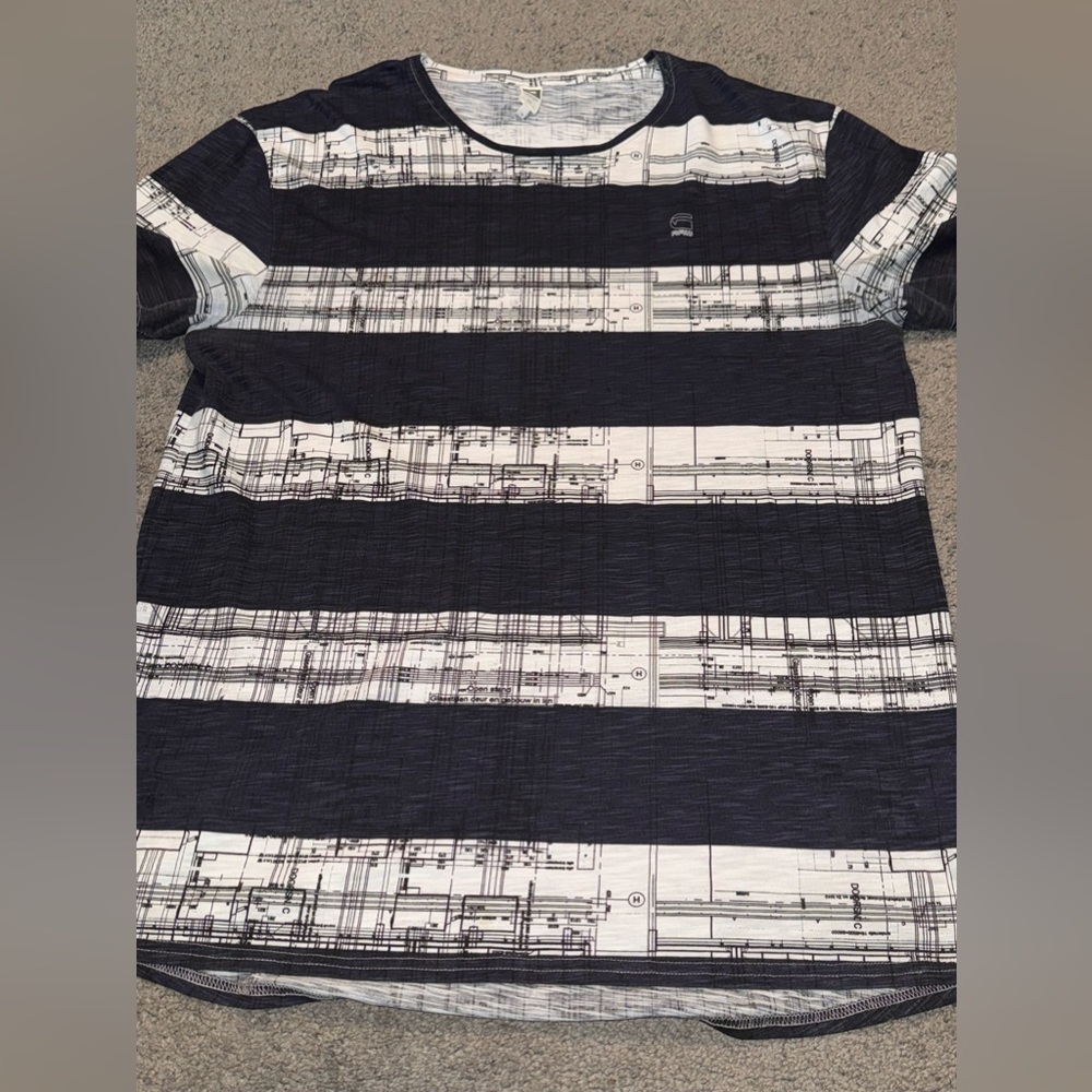 G Star Shirt Mens XL Black All Over Groved 4 Relaxed Raw Designer Short Sleeve
